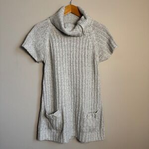 Knit Set Collection Short Sleeve Cowl Neck Tunic Sweater Pockets Gray Size Large